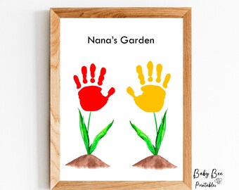 Gift for Nana/Flower Handprint art/Nana's Garden/gift from kid or grandkids/Mother's Day Birthday gift card.