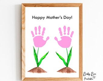 Mother's Day Handprint art craft/Baby Kid art Craft Keepsake/Flower Handprint art/2 stems/Preschool Kindergarten Grade school craft/DIY
