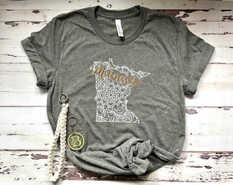 Minnesota Mandala | Rose Gold Foil | Gray T-shirt