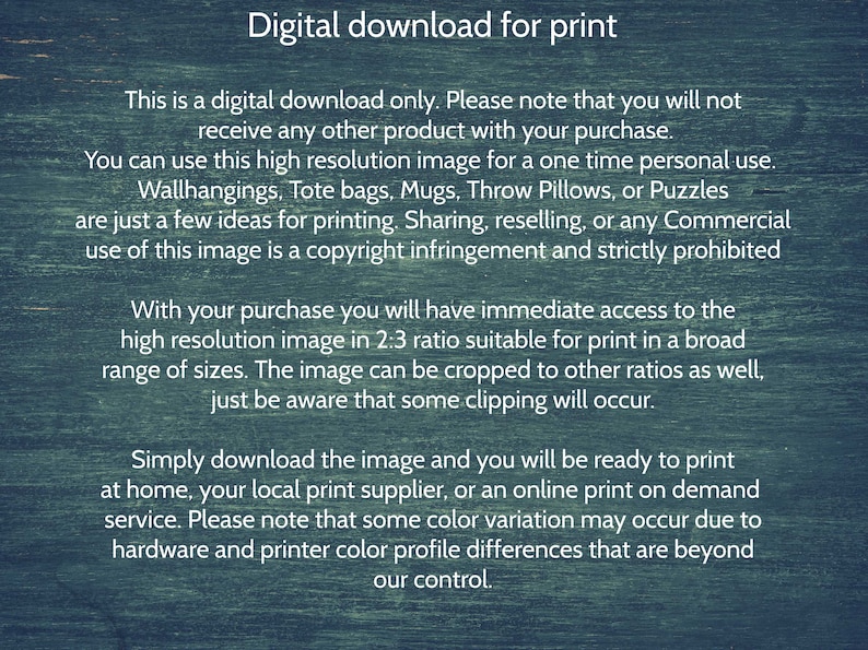 Digital download disclaimer explaining use and licensing. Most details can be found in the product description.