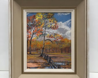 Vintage Framed Oil Painting: Signed Farmland Landscape Art