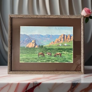 Vintage Painting Original 25x20&quot; Vintage Original Painting on Canvas, Oil Painting Framed Behind Glass, Gorgeous Landscape