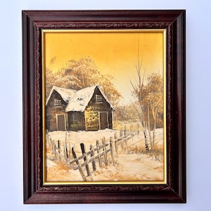 Fabulous Vintage Original Oil Painting Framed Painting on Canvas Landscape Painting Farmland Scene Genuine Hand Painted