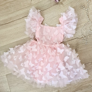 Baby Girl 1st Birthday Dress, Cake Smash Outfit, Girls Pastel Party Dress, Princess Butterfly Dress