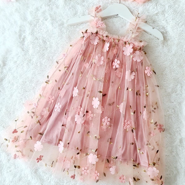 Vestido de cumpleaños de niña, traje de pastel smash, vestido de fiesta de tul floral para bebé, vestido de princesa