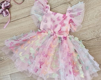 Baby Girl Birthday Dress, Cake Smash Outfit, Baby Girls Pastel Party Dress, Princess Butterfly  Dress