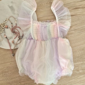 Baby Girl 1st Birthday Oufit, Cake Smash Romper, Baby Pastel Rainbow Romper