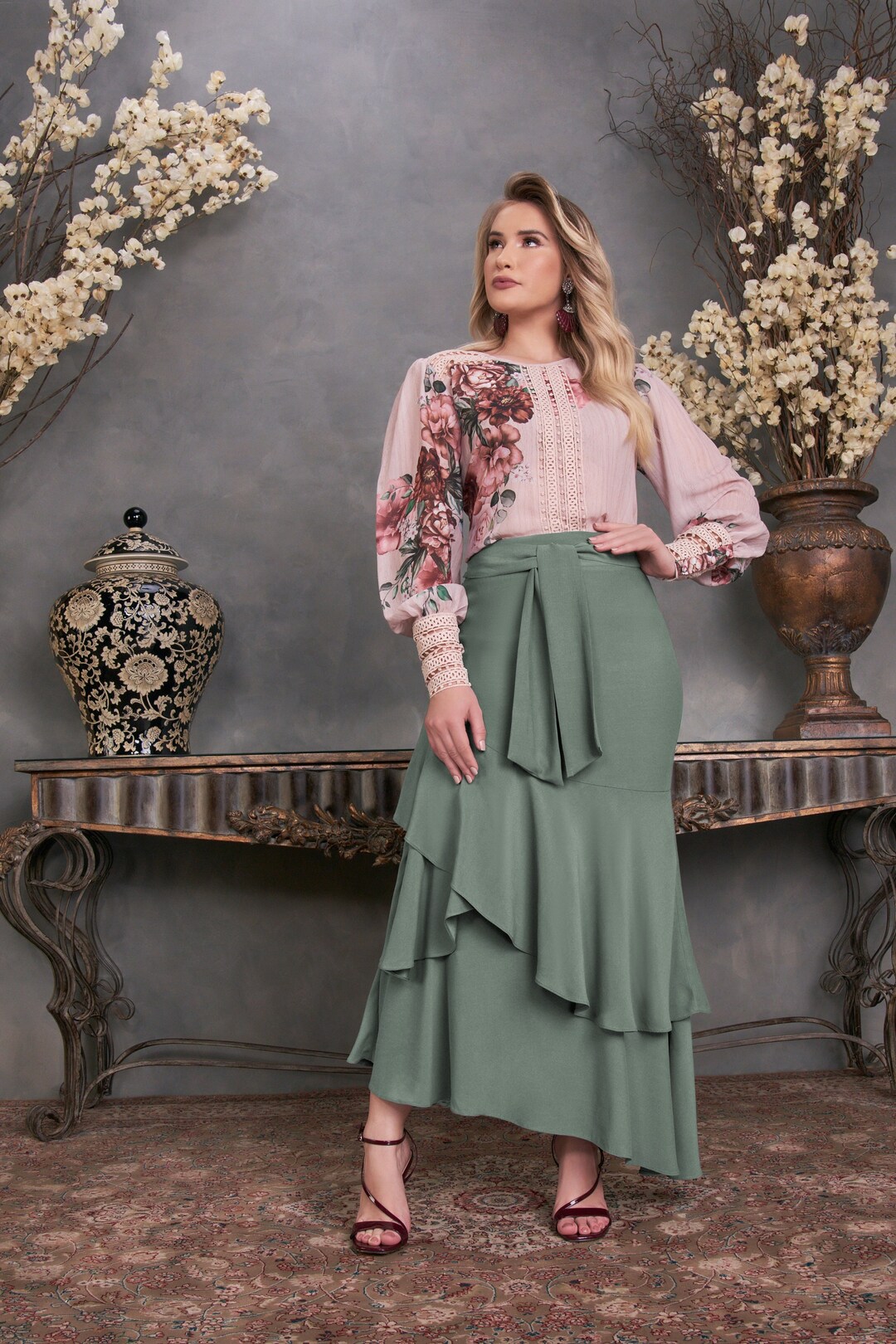 スカート Shirt Style Asymmetric Silk Skirt Draped Asymmetric Plissé Silk Maxi Skirt – SemSem