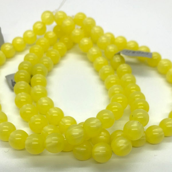 Vintage Lucite Yellow Striped Moonglow Round Beads