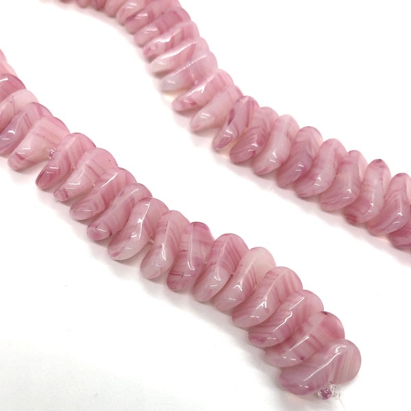 Vintage German Opal Pink Stripe Givre Wavy Twist Glass Beads