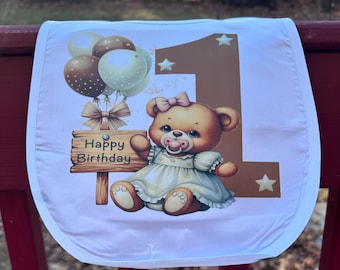 Teddy Bear 1st Birthday Smash Cake Bib