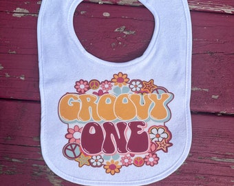 Groovy One Bib/ Retro One bib/ Groovy One Birthday Bib/ Retro One Birthday Bib/ Smash Cake Bib/ One Birthday Bib/ Groovy Birthday