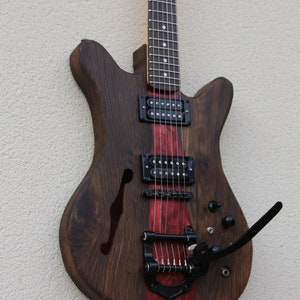 MIGHTY OAK - Handmade Oak Electric Guitar |Resin River Guitar | Hollow-bodied | Made from Recycled Materials | Personalised Gift Option