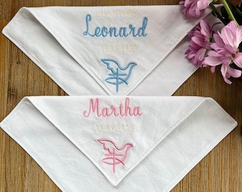 Baptism handkerchief for baptism embroidered with name