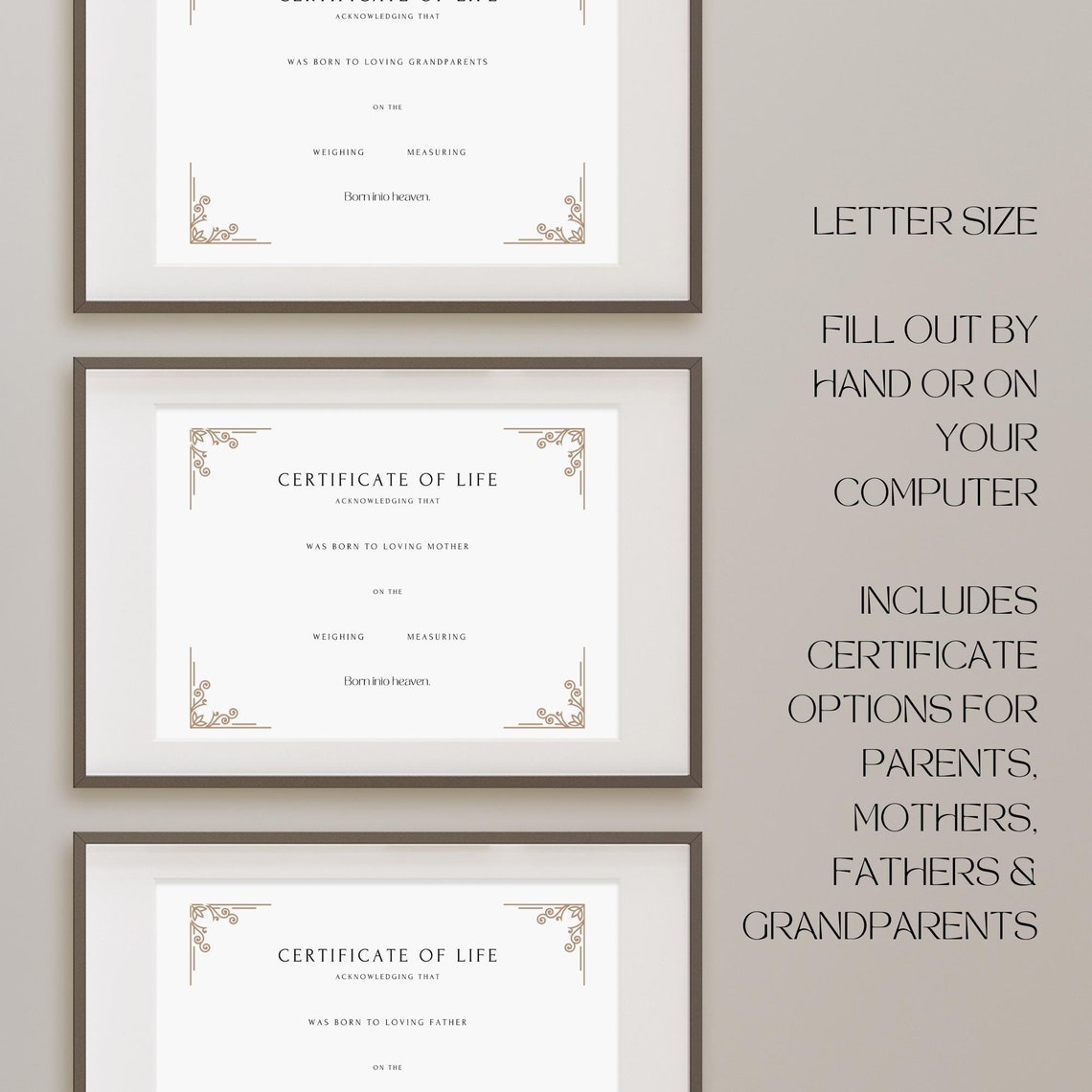 Certificate of Life Digital Download Printable | Baby Loss Sympathy ...