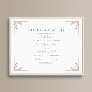 Zertifikat des Lebens Digital Download Printable | Baby Verlust Sympathie | Fehlgeburt, Totgeburt, Säugling Verlust Andenken Geschenk