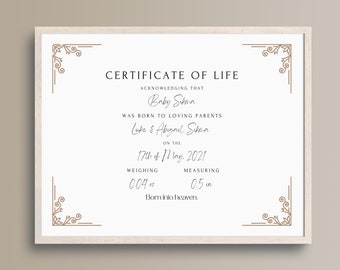Certificate of Life, Miscarriage Certificate, Stillbirth Memorial ...