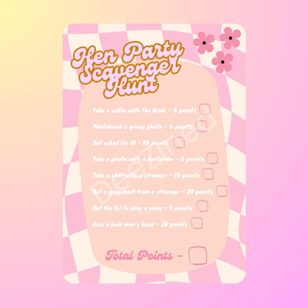 Hen Party Scavenger Hunt Printable Fun Bachelorette Party Game Editable Party Checklist Hen Party Scavenger Hunt Printable Fun Bachelorette Party Game Editable Party Checklist