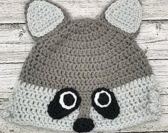 Handmade Crochet Raccoon Hat – Mischievous Animal Beanie with Ears & Mask, Cozy Winter Hat for Kids, Teens and Adults – Fun Gift Idea