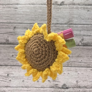 Handmade Crochet Sunflower Bag Charm – Cute Keychain and Purse Accessory, Chapstick or AirPods Holder – Cheerful Gift for Flower Lovers image 1