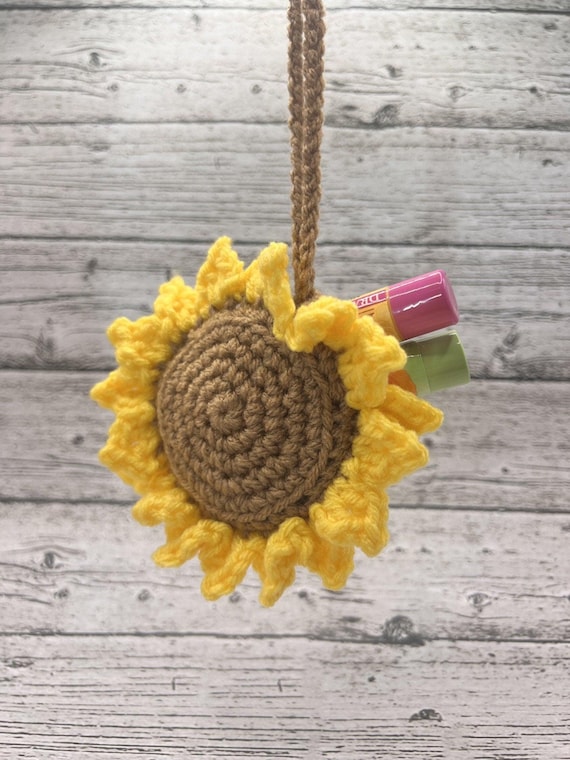 Handmade Crochet Sunflower Bag Charm – Cute Keychain and Purse Accessory, Chapstick or AirPods Holder – Cheerful Gift for Flower Lovers