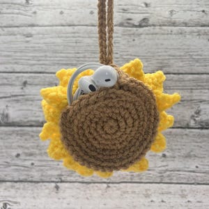 Handmade Crochet Sunflower Bag Charm – Cute Keychain and Purse Accessory, Chapstick or AirPods Holder – Cheerful Gift for Flower Lovers image 4