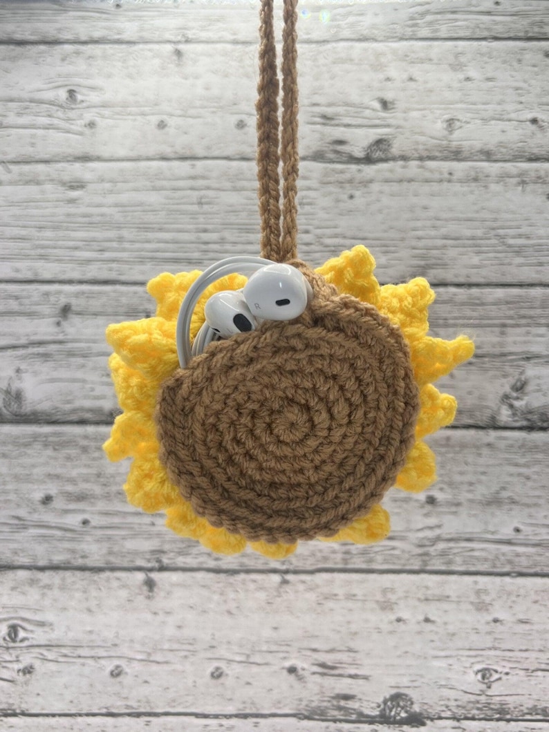 Handmade Crochet Sunflower Bag Charm – Cute Keychain and Purse Accessory, Chapstick or AirPods Holder – Cheerful Gift for Flower Lovers image 4