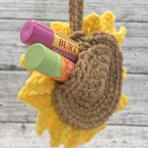 Handmade Crochet Sunflower Bag Charm – Cute Keychain and Purse Accessory, Chapstick or AirPods Holder – Cheerful Gift for Flower Lovers image 3