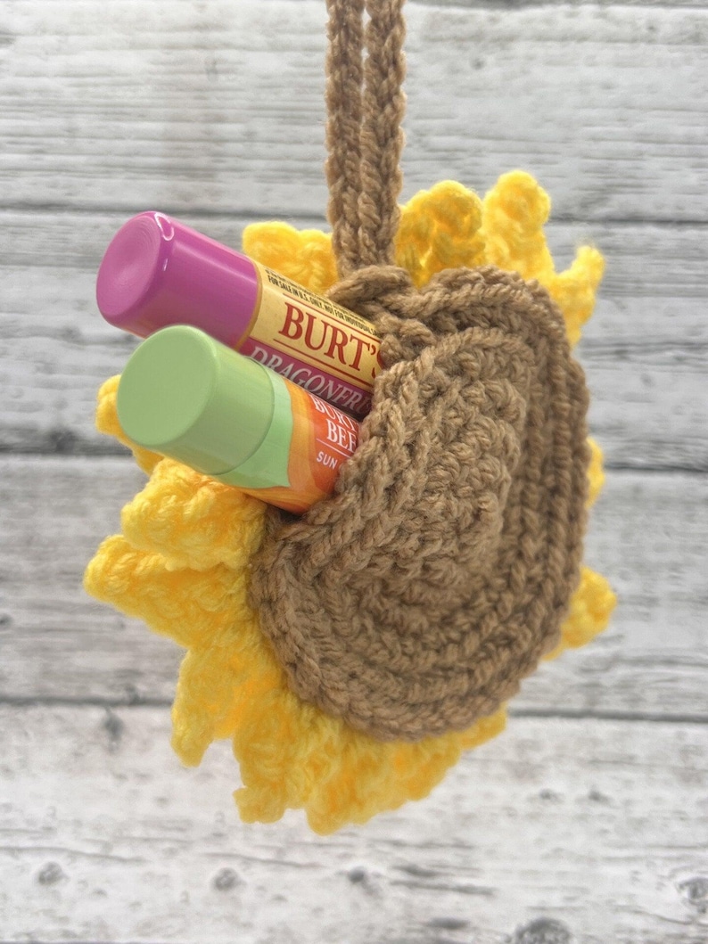 Handmade Crochet Sunflower Bag Charm – Cute Keychain and Purse Accessory, Chapstick or AirPods Holder – Cheerful Gift for Flower Lovers image 3