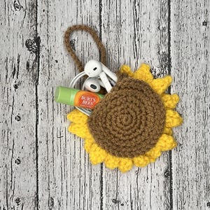 Handmade Crochet Sunflower Bag Charm – Cute Keychain and Purse Accessory, Chapstick or AirPods Holder – Cheerful Gift for Flower Lovers image 2