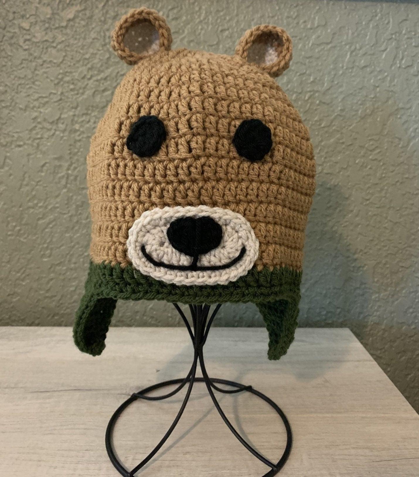 ?4xHP?Handmade Animal Hat Gray, Black & White Crochet Bear Beanie Hat Crochet Bear Hat Pattern - thecaffeinatedsnail.com main image 4