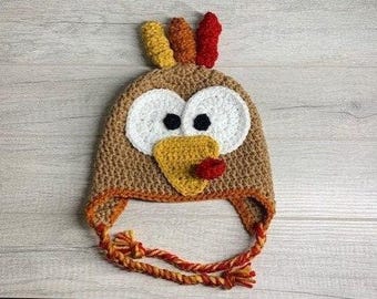 Colorful Crochet Turkey Hat – Handmade Thanksgiving Costume Hat for Kids and Adults, Funny Holiday Beanie with Beak and Gobbler