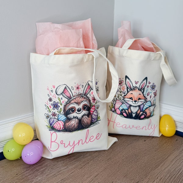 Custom Easter Tote Bag, Easter Egg Hunt Tote Bag, Easter Basket for Boy or Girl, Personalized Tote Bag, Kids Easter Bag