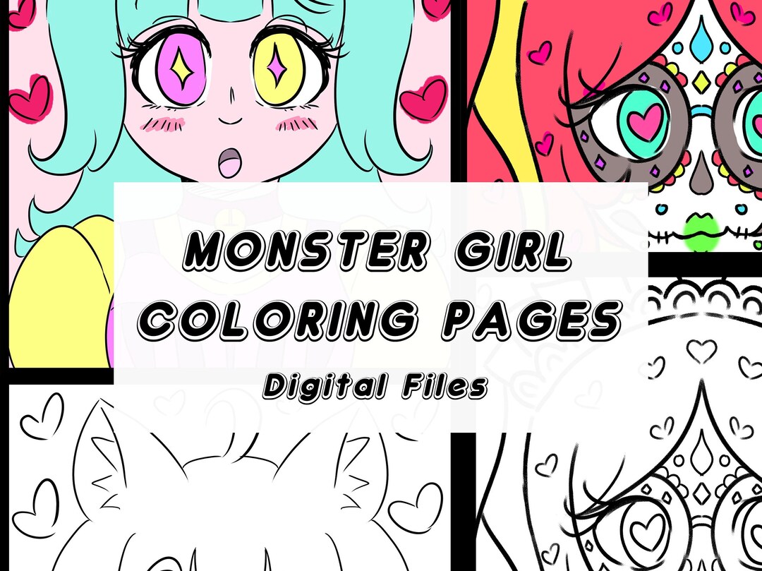 Kawaii Anime Monster Girls Coloring Pages digital Files - Etsy