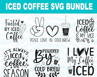6 Iced Coffee SVG Bundle Digital File, Coffee Lover, Cold Brew SVG, SGV bestand Cricut Clipart *Commercieel gebruik*