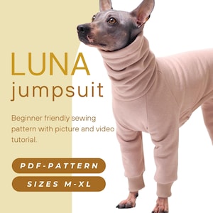 DOWNLOAD SEWING PATTERN / Luna-jumpsuit for your dog, pdf sewing pattern with illustrated instructions and video tutorial - medium sizes
