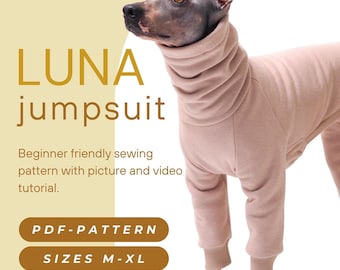 DOWNLOAD SEWING PATTERN / Luna-jumpsuit for your dog, pdf sewing pattern with illustrated instructions and video tutorial - medium sizes