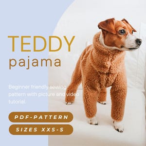 DOWNLOAD SEWING PATTERN / Dog teddy pajamas - sizes xxs-s