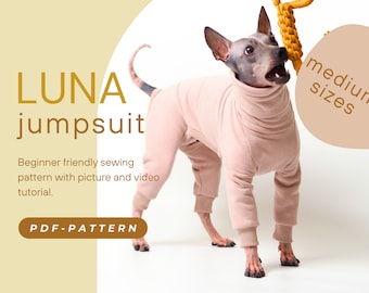 DOWNLOAD SEWING PATTERN / Luna-jumpsuit for your dog, pdf sewing pattern with illustrated instructions and video tutorial - medium sizes