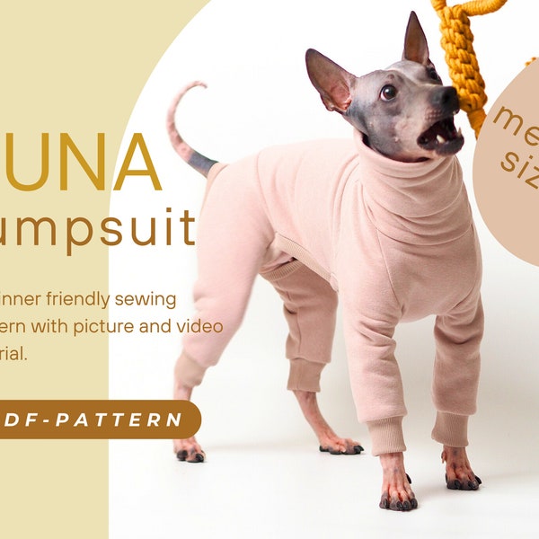 DOWNLOAD SEWING PATTERN / Luna-jumpsuit for your dog, pdf sewing pattern with illustrated instructions and video tutorial - medium sizes