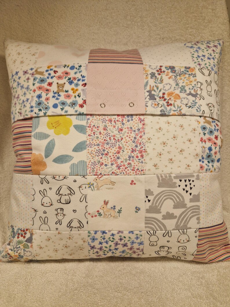 Memory cushion cover- upcycle your loved ones baby grows, vests, Tshirts etc into a patchwork cushion cover! image 12