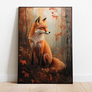 Autumn Fox Wall Art, Fox Nursery Print, Fox Art Print, Woodland Animals Printable Art, Little Fox Painting, Digital Download