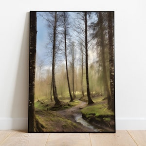 Forest Landscape Oil Painting, Vintage Pine Trees Printable Art, Coutry Landscape Print, Rustic Farmhouse decor, Digital Download