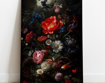 Dark Floral Still Life Painting: Moody Botanical Art (Digital Download)