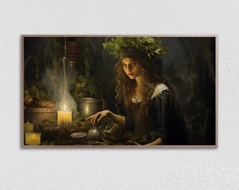 Wiccan Woman Frame TV Art: Moody Gothic Portrait (Digital Download)