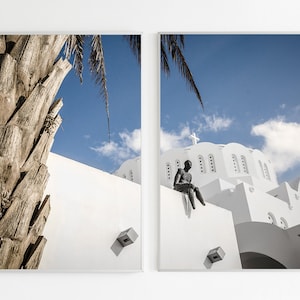 Santorini Print Set of 2, Greece Printable Wall Art, Mediterranean Art, Island Poster, Landscape Prints, Digital Download Art