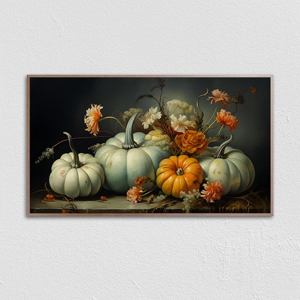 Teal Pumpkins Samsung Frame TV Art, Pastel Pumpkin Art, Harvest Fall Painting, Art for Frame TV, Samsung Frame