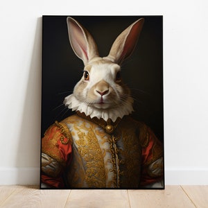 Aristocrat Rabbit Portrait, Renaissance Rabbit Painting, Fall Vibe Poster, Dark Academia, Animal Head Human Body, Digital Download