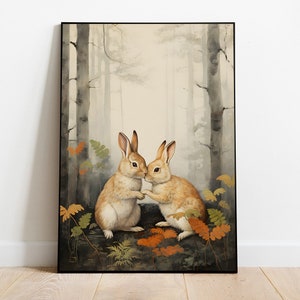 Autumn Bunnies Print, Nursery Rabbit Painting, Nursery Art Print, Woodland Bunnies Painting, Fall Printable Art, Digital Download