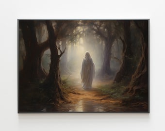Peinture fantôme de la forêt hantée : oeuvre d'art murale d'Halloween maussade (téléchargement numérique)
